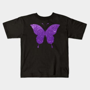 Purple Faux Glitter Butterfly Kids T-Shirt